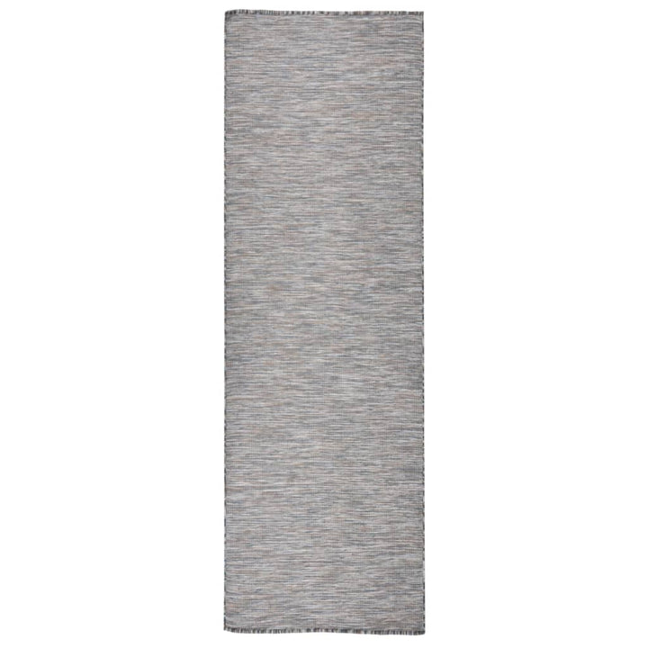 fladvævet udendørstæppe 80x250 cm brun og blå