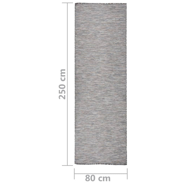 fladvævet udendørstæppe 80x250 cm brun og blå