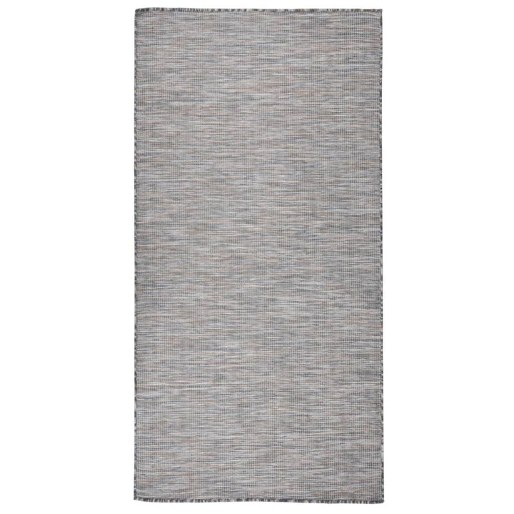 fladvævet udendørstæppe 100x200 cm brun og blå