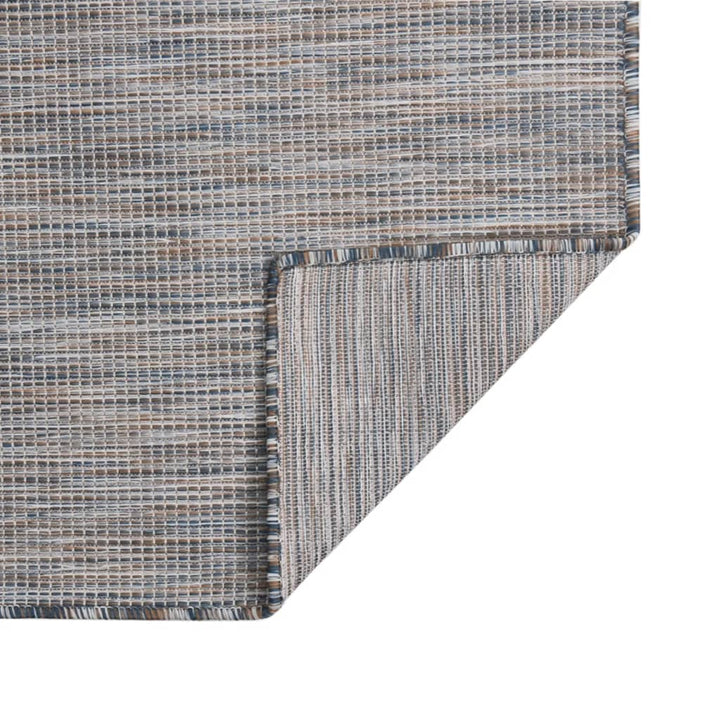 fladvævet udendørstæppe 100x200 cm brun og blå