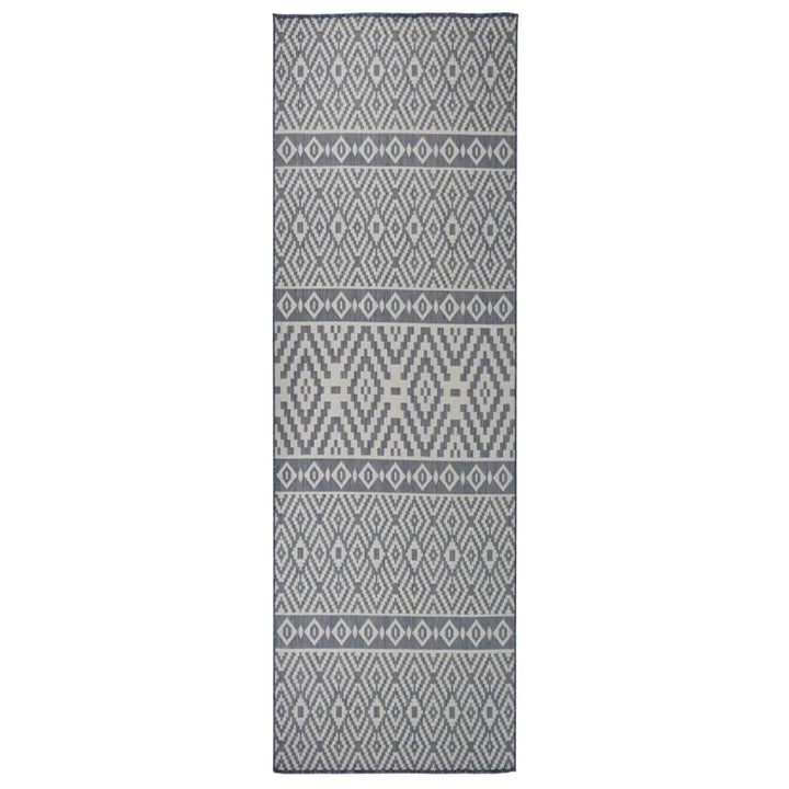 fladvævet udendørstæppe 80x250 cm stribet blå
