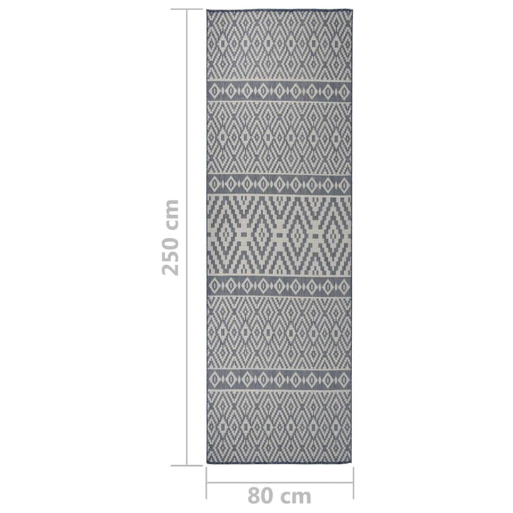 fladvævet udendørstæppe 80x250 cm stribet blå