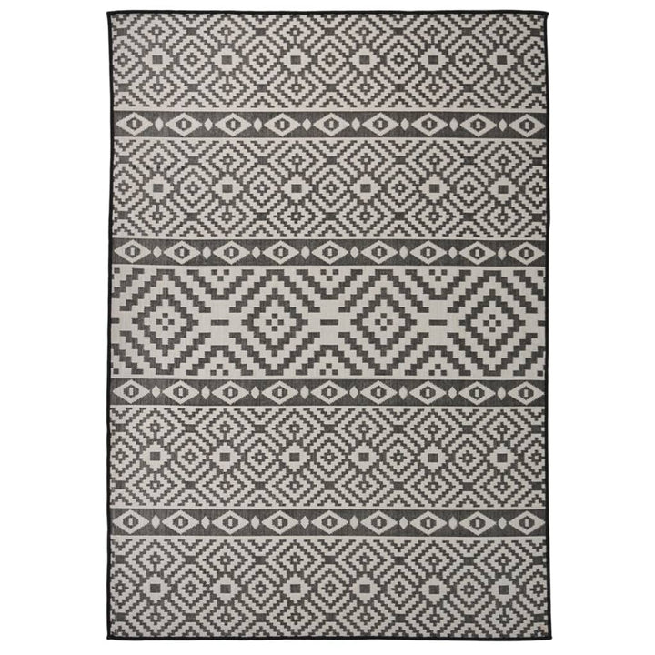 fladvævet udendørstæppe 140x200 cm stribet sort