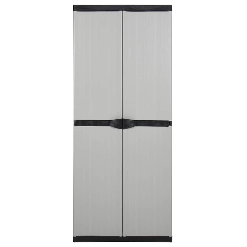 opbevaringsskab til haven 68x40x168 cm 3 hylder grå og sort