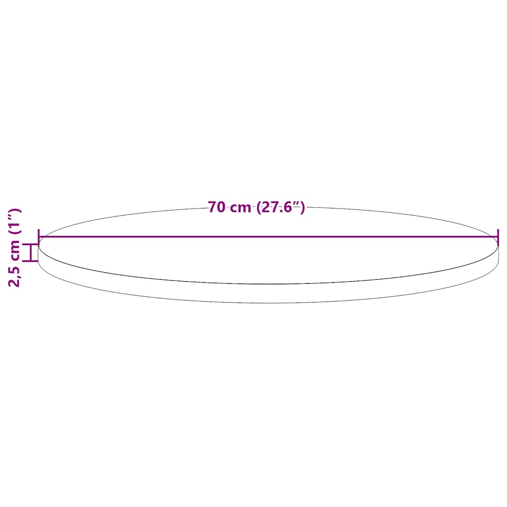 bordplade Ø70x2,5 cm massivt fyrretræ hvid