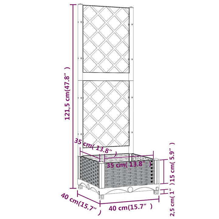havekrukke med espalier blågrå 40x40x121,5 cm PP