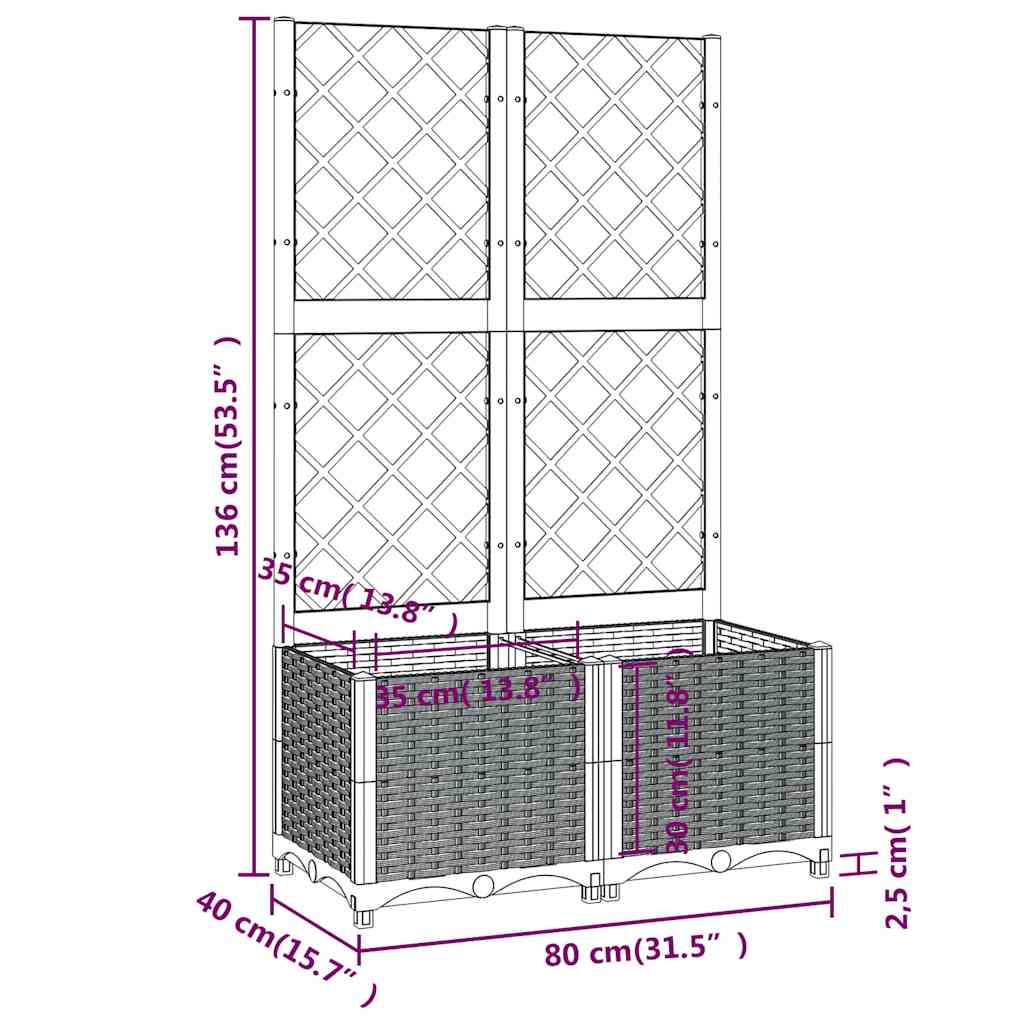 haveplantekasse med espalier blågrå 80x40x136 cm PP