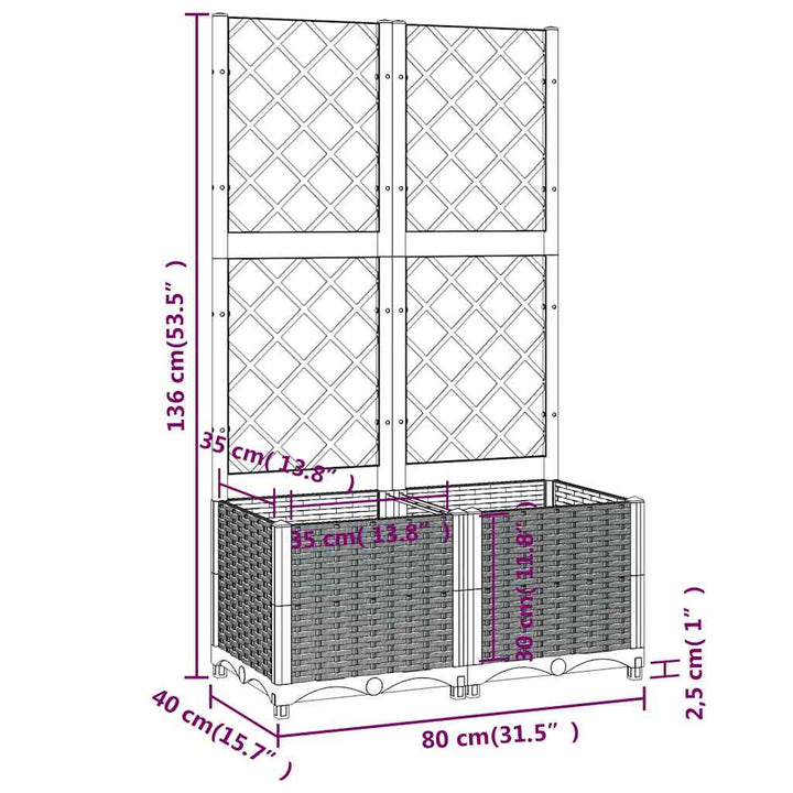 haveplantekasse med espalier blågrå 80x40x136 cm PP
