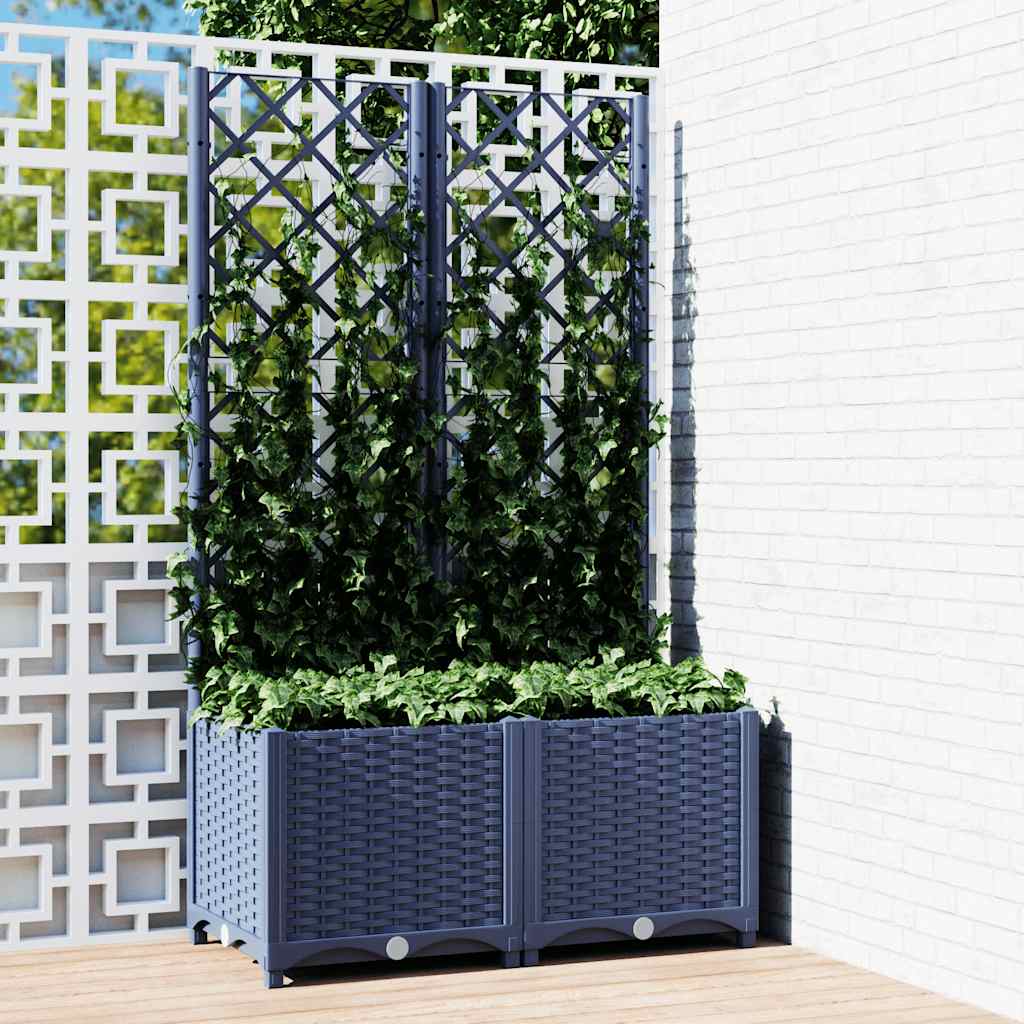 haveplantekasse med espalier blågrå 80x40x136 cm PP