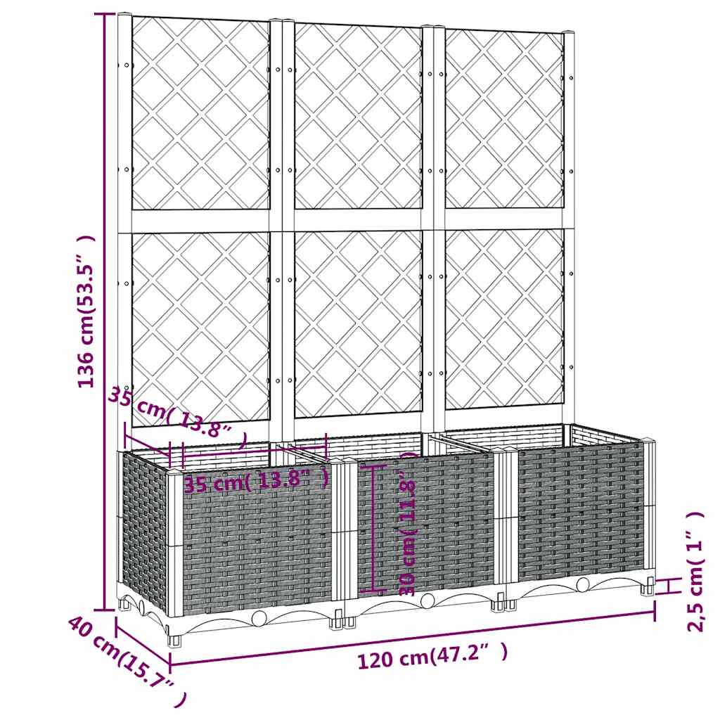 plantekasse med espalier 120x40x136 cm PP blågrå
