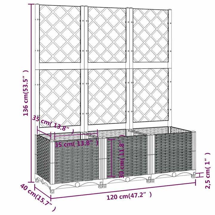 plantekasse med espalier 120x40x136 cm PP blågrå