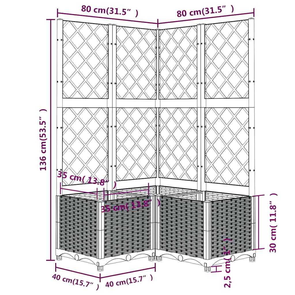 plantekasse med espalier 80x80x136 cm PP blågrå