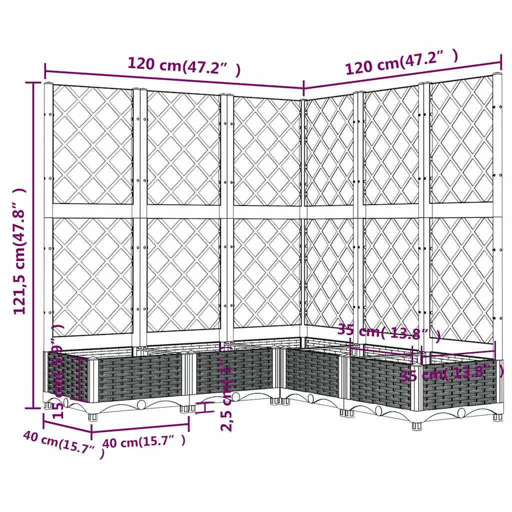 plantekasse med espalier 120x120x121,5 cm PP blågrå