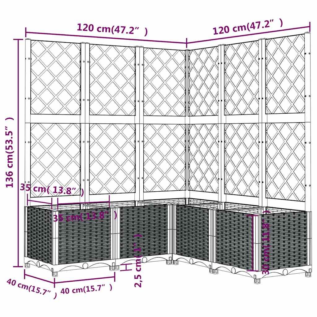 plantekasse med espalier 120x120x136 cm PP blågrå