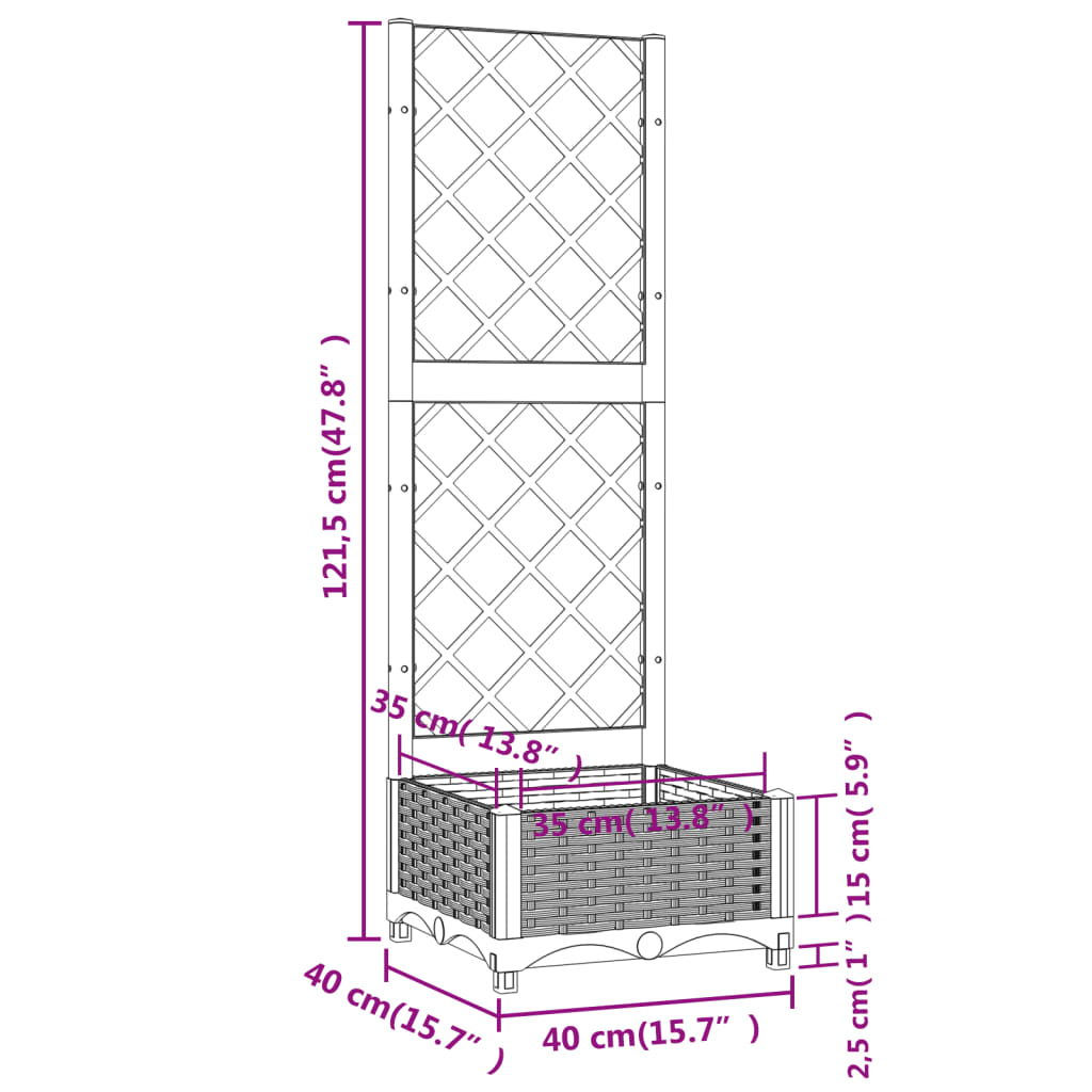 plantekasse med espalier 40x40x121,5 cm PP brun