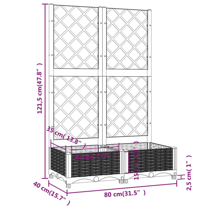 plantekasse med espalier 80x40x121,5 cm PP brun
