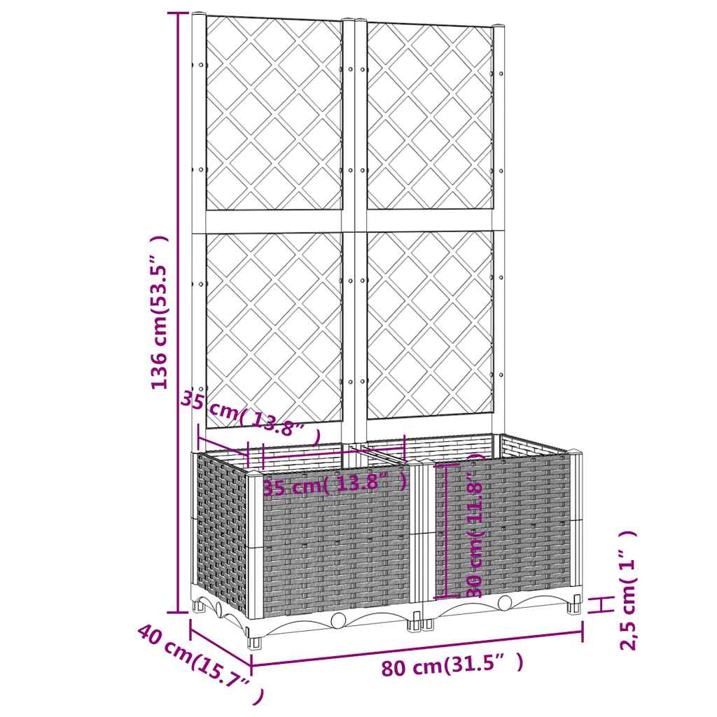 plantekasse med espalier 80x40x136 cm PP brun