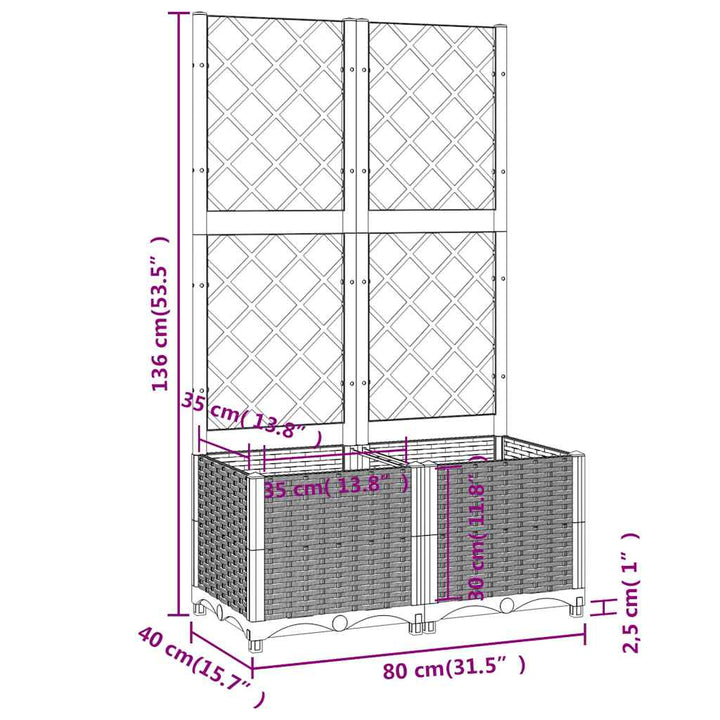 plantekasse med espalier 80x40x136 cm PP brun