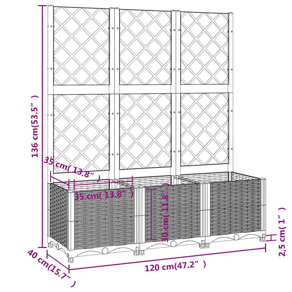 haveplantekasse med espalier brun 120x40x136 cm PP