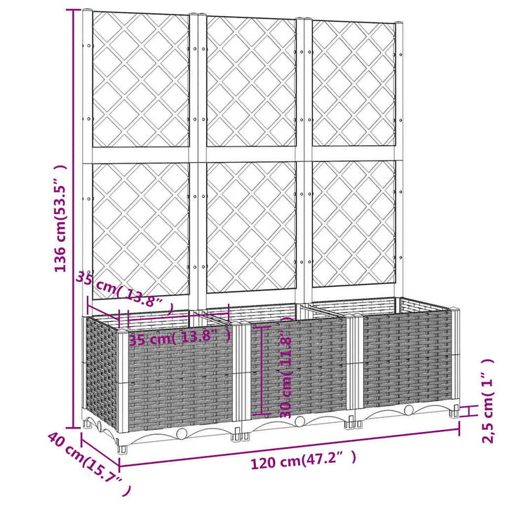 haveplantekasse med espalier brun 120x40x136 cm PP