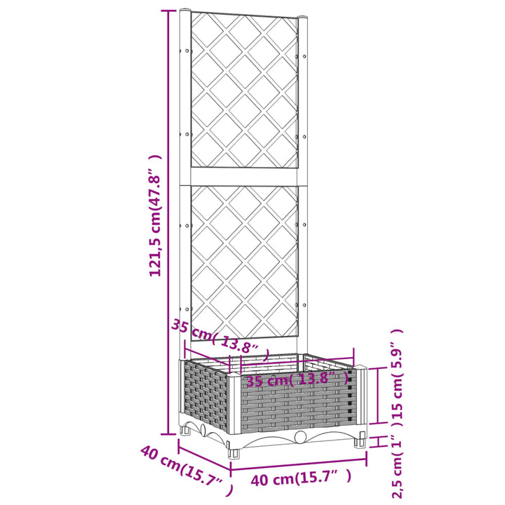 haveplantekasse med espalier sort 40x40x121,5 cm PP