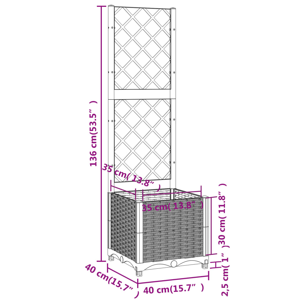 haveplantekasse med espalier sort 40x40x136 cm PP