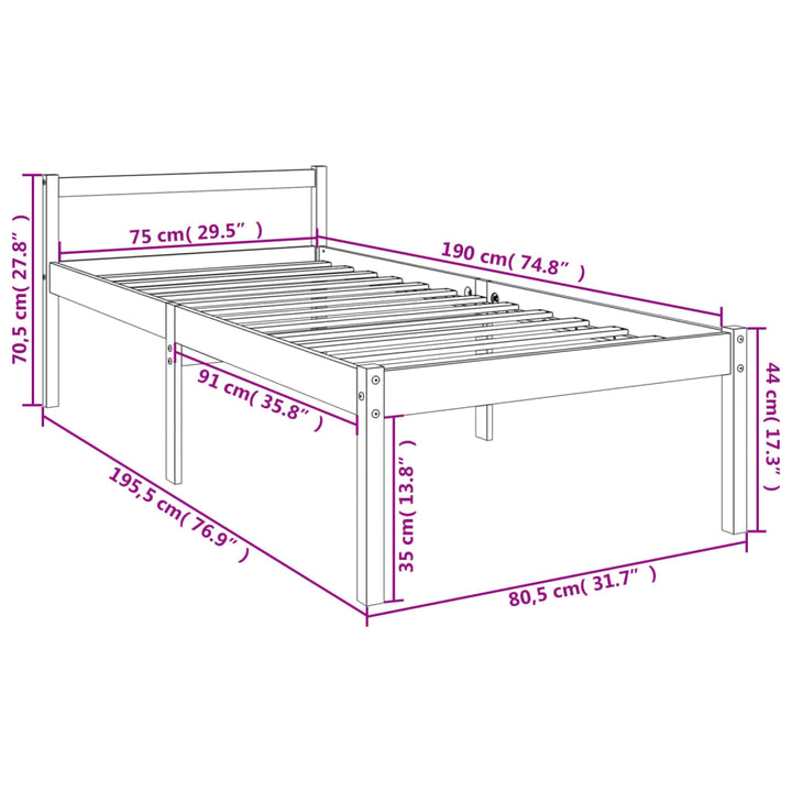 seniorseng 75x190 cm enkeltseng massivt fyrretræ hvid