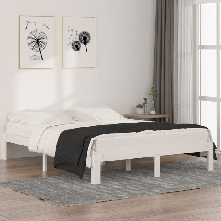 sengeramme 140x190 cm massivt fyrretræ hvid
