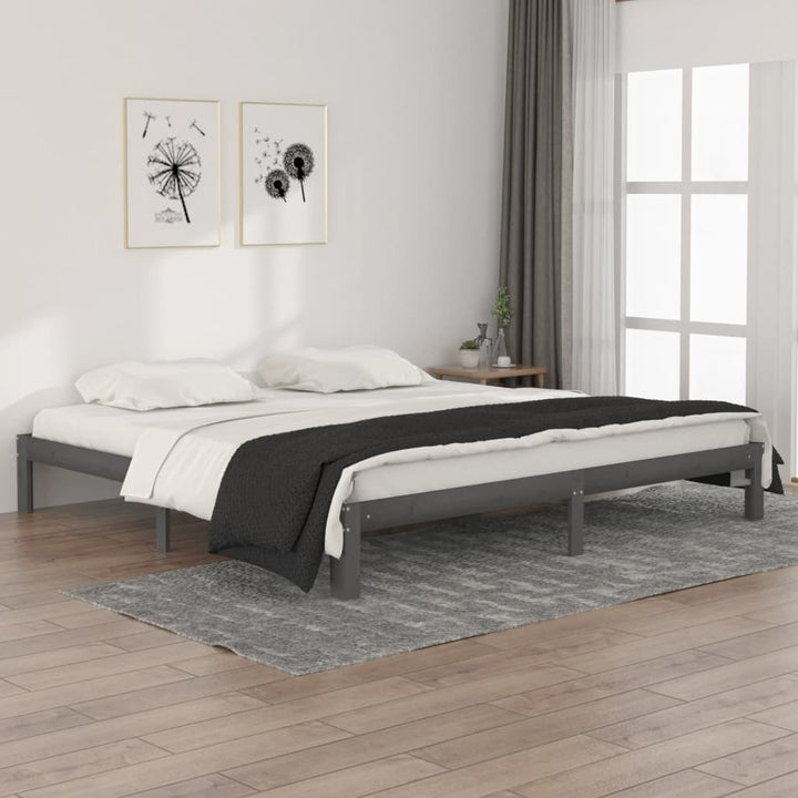 sengeramme 200x200 cm massivt fyrretræ grå
