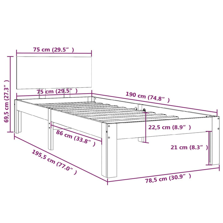 sengeramme 75x190 cm Small Single massivt træ sort