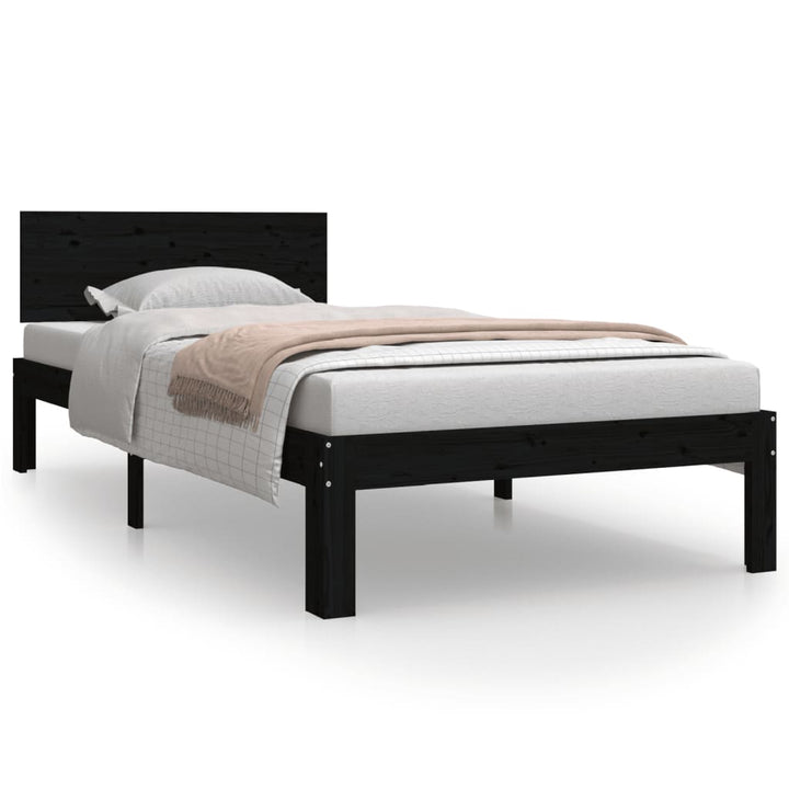 sengeramme 90x200 cm massivt fyrretræ sort