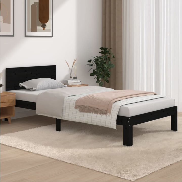 sengeramme 90x200 cm massivt fyrretræ sort