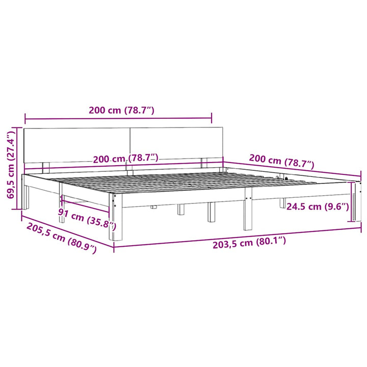 sengeramme 200x200 cm massivt fyrretræ