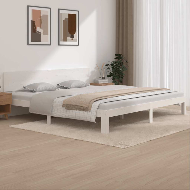 sengeramme 200x200 cm massivt fyrretræ hvid