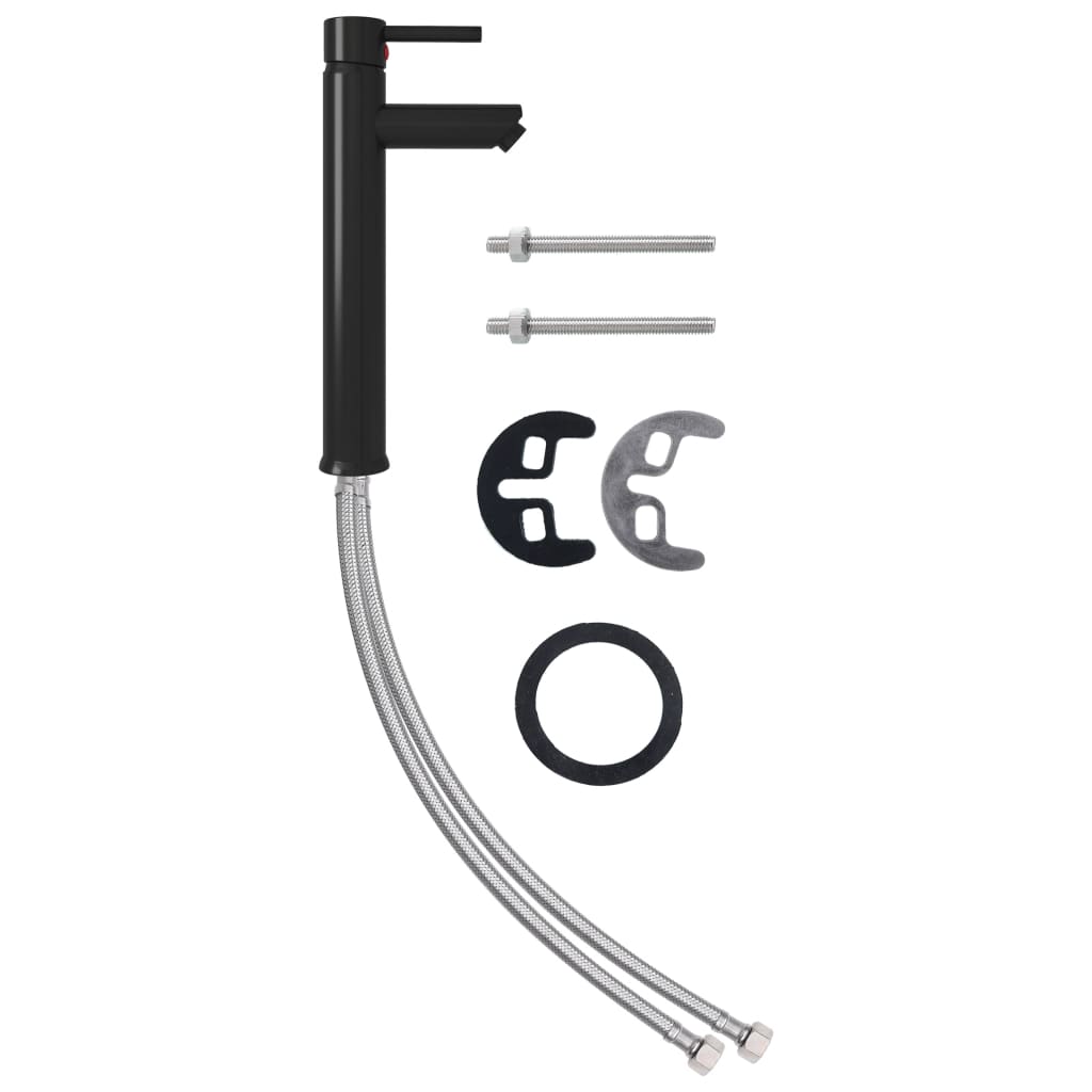 håndvask til badeværelse m. hane og bundventil hærdet glas sort