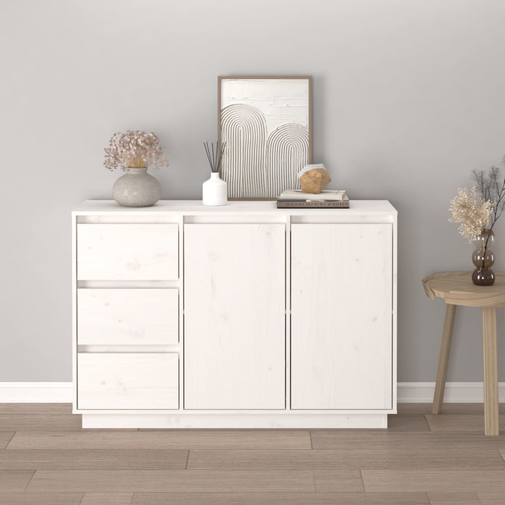 skænk 111x34x75 cm massivt fyrretræ hvid