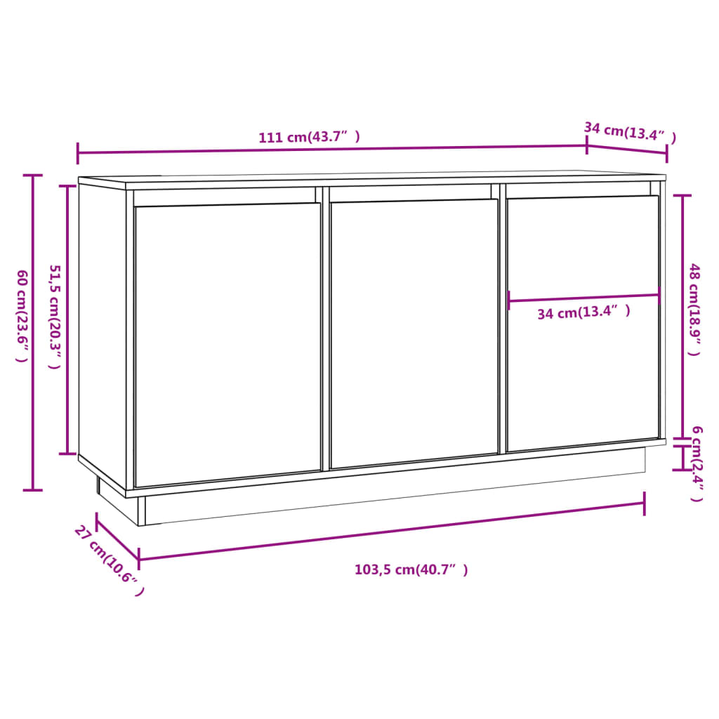 skænk 111x34x60 cm massivt fyrretræ