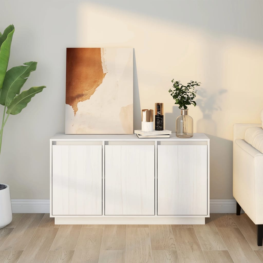 skænk 111x34x60 cm massivt fyrretræ hvid