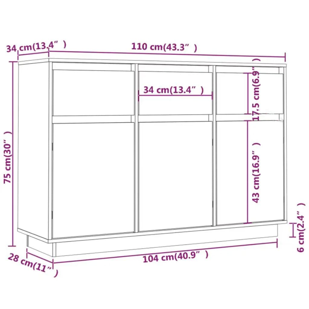 skænk 111x36x75 cm massivt fyrretræ