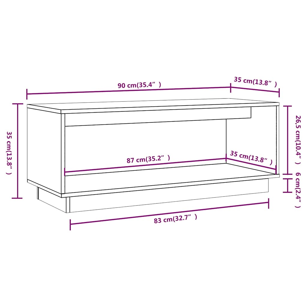 tv-bord 90x35x35 cm massivt fyrretræ