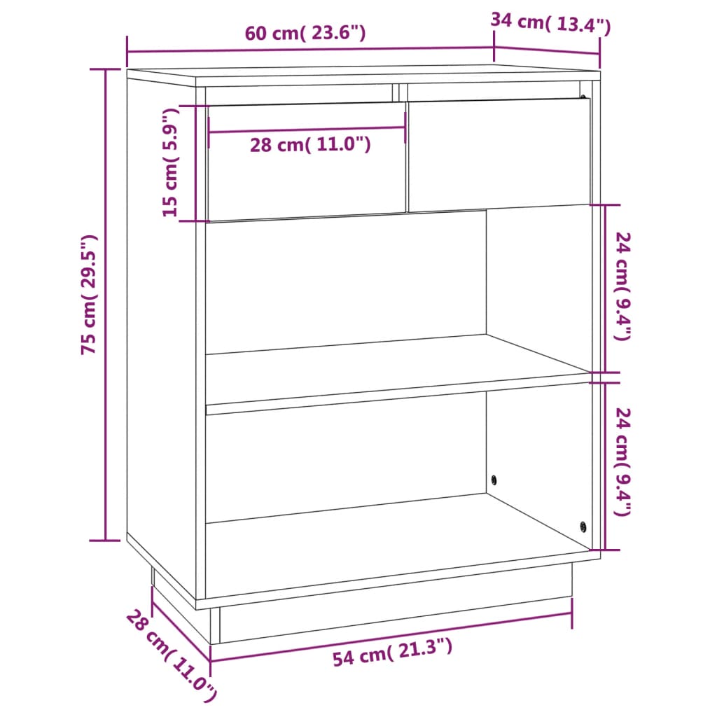 konsolskab 60x34x75 cm massivt fyrretræ gyldenbrun