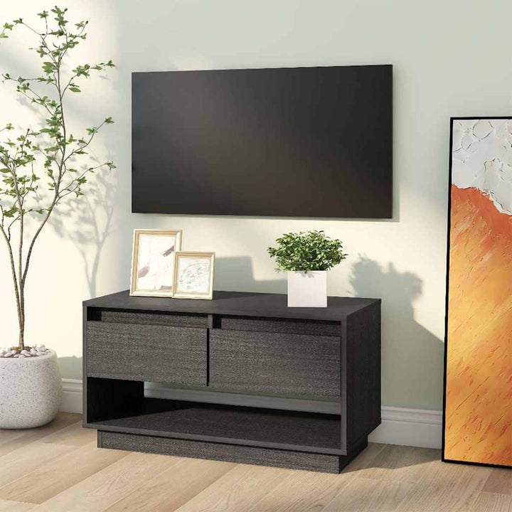 tv-bord 74x34x40 cm massivt fyrretræ grå