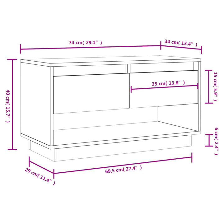 tv-bord 74x34x40 cm massivt fyrretræ grå
