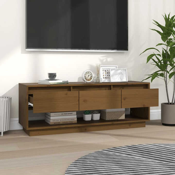 tv-bord 110,5x34x40 cm massivt fyrretræ gyldenbrun