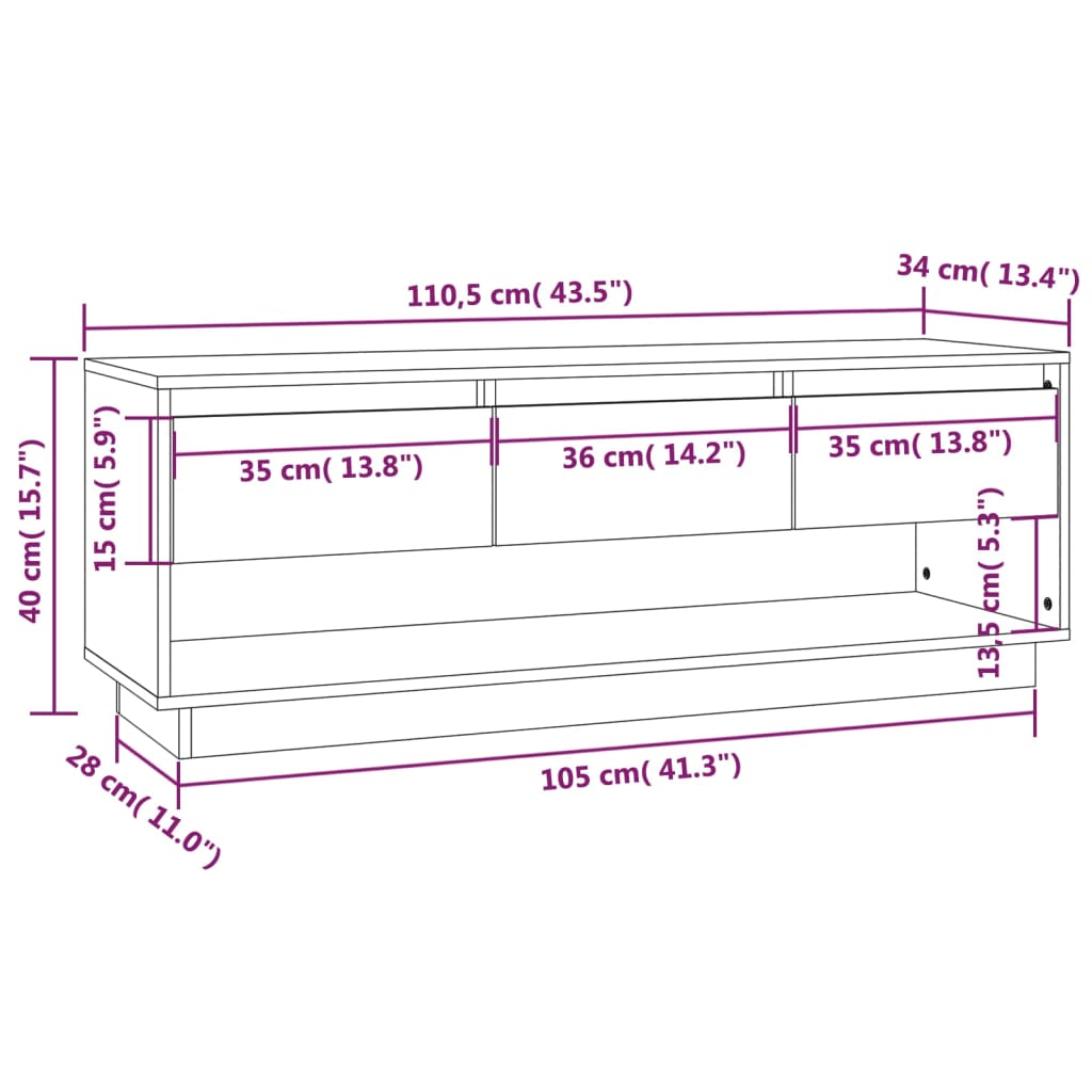 tv-bord 110,5x34x40 cm massivt fyrretræ gyldenbrun