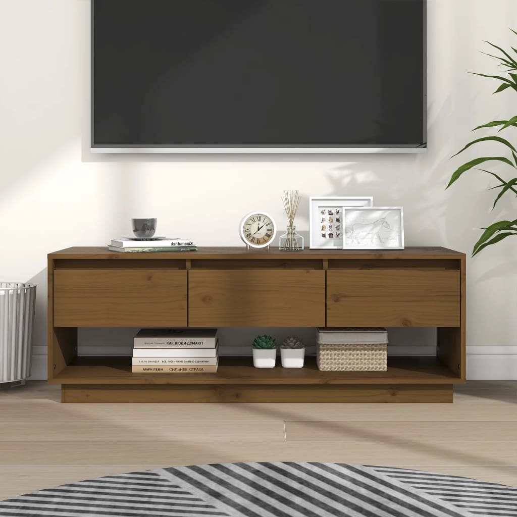 tv-bord 110,5x34x40 cm massivt fyrretræ gyldenbrun
