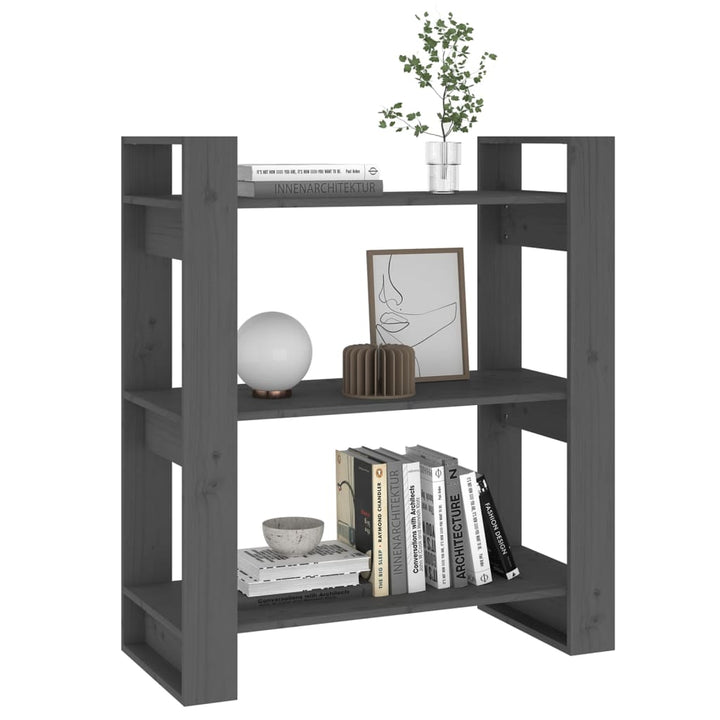 bogreol/rumdeler 80x35x91 cm massivt fyrretræ grå