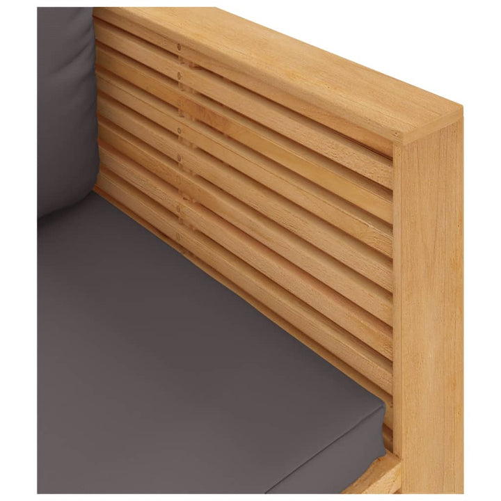 sofastol til haven med mørkegrå hynder massivt teaktræ