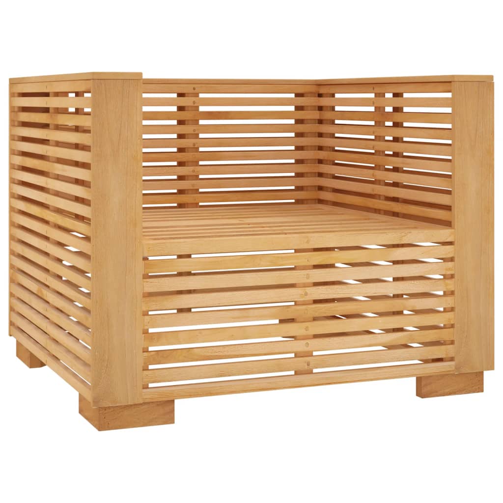 sofastol til haven med mørkegrå hynder massivt teaktræ