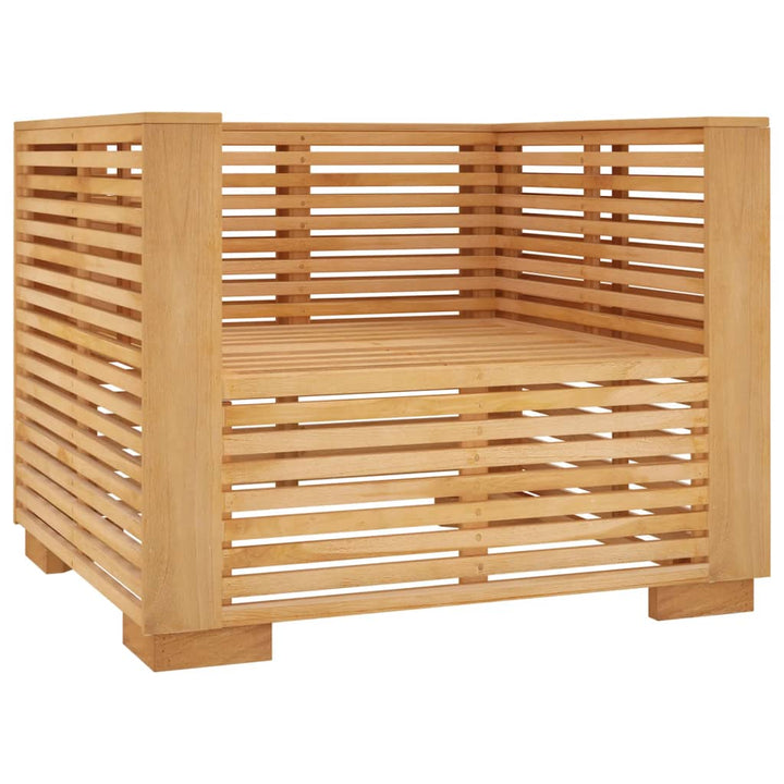 sofastol til haven med mørkegrå hynder massivt teaktræ